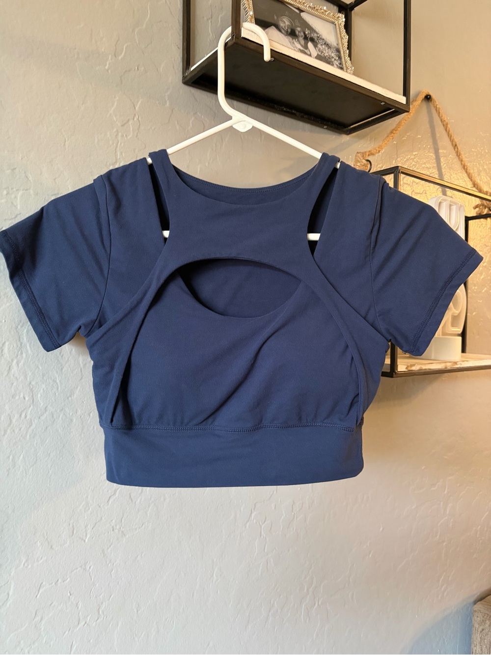 Amazon Navy Cutout Short Sleeve Crop Top